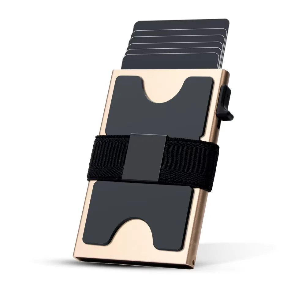 RFID Pocket Card Holder Aluminum Alloy Portefeuille Cartera Cash Strap Convenient for Business Cards Credit/Bills Made China