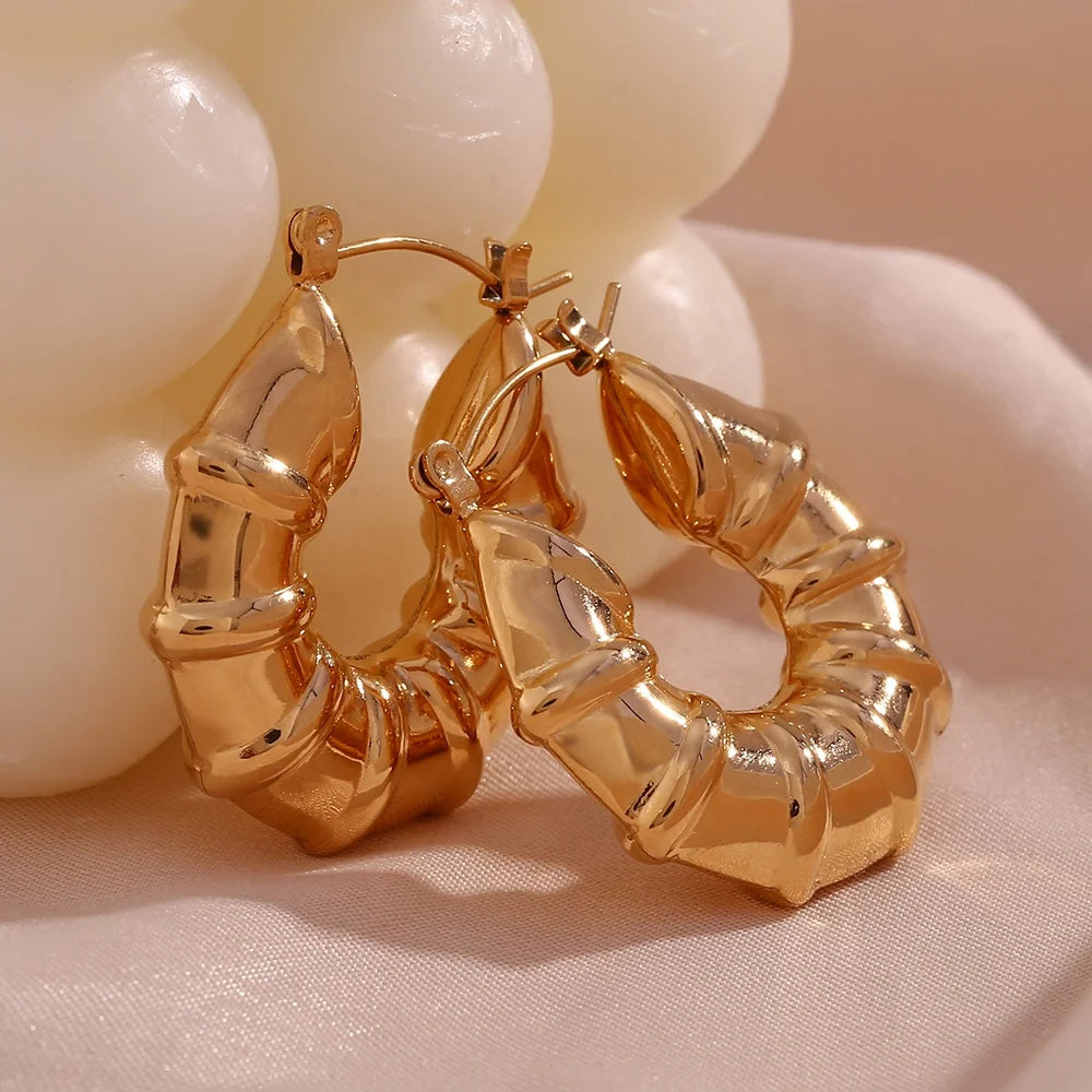 Dreamshow Hollow Texture Statement Exaggerated Large Earrings PVD Gold Plated Stainless Steel Hoop Earring