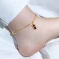 HOVANCI Non Tarnish 18k Gold Plated Stainless Steel Good Luck Square Pendant Anklets for Women Beach Jewelry