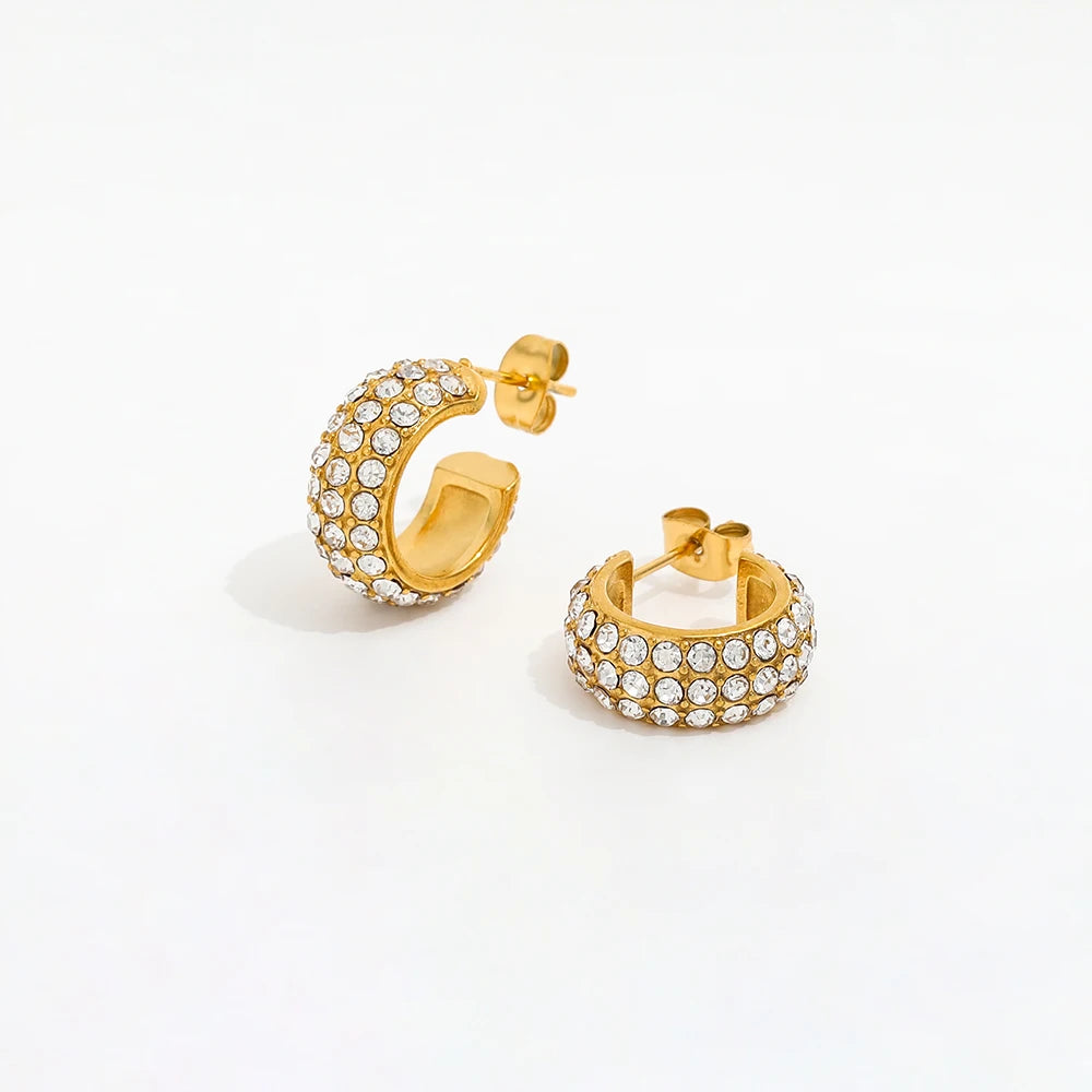 JOOLIM High End Luxury Waterproof 18K  Gold Plated Classic Micro  Stone Cz Pave Fine Stainless Steel Hoop Earring Jewelry Women