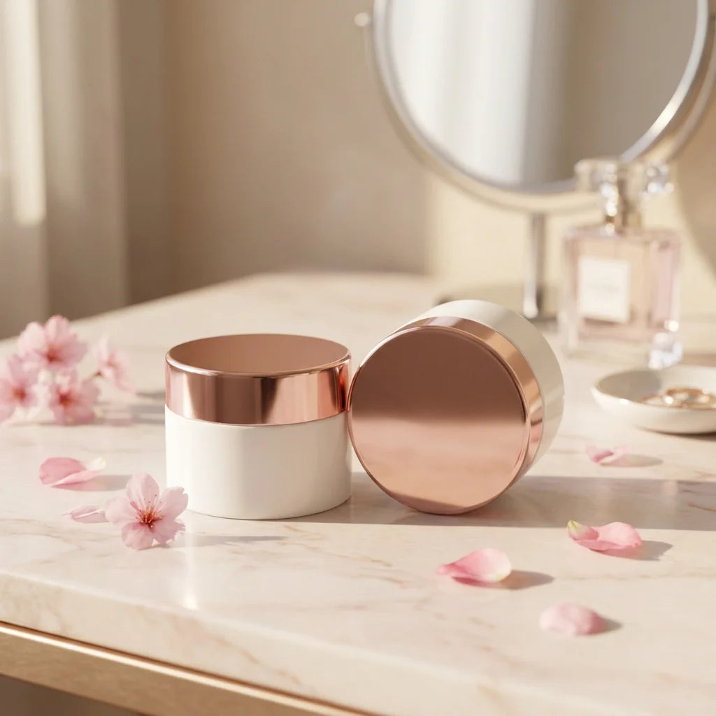 Wholesale 30g Porcelain Ceramic Face Cream Jars Cosmetic Cream Container  with Rose Gold Plastic Cap