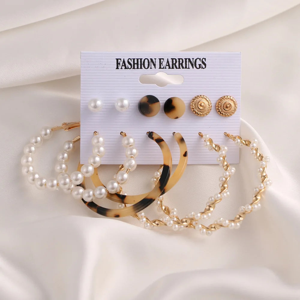 Acrylic Pearl Earrings Mixed Designs Leopard Tassel Stud Earrings Set for Women 2022 New Brincos Fashion Jewelry