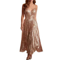 Slimming Women's Summer MIDI Suspender Dress Slim Backless Press Pleated Sequin Princess Evening Dress