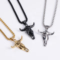 MECYLIFE Big Punk Pendant Necklace Stainless Steel Men's Hollow Goat Pendant Horn Pendant Necklace