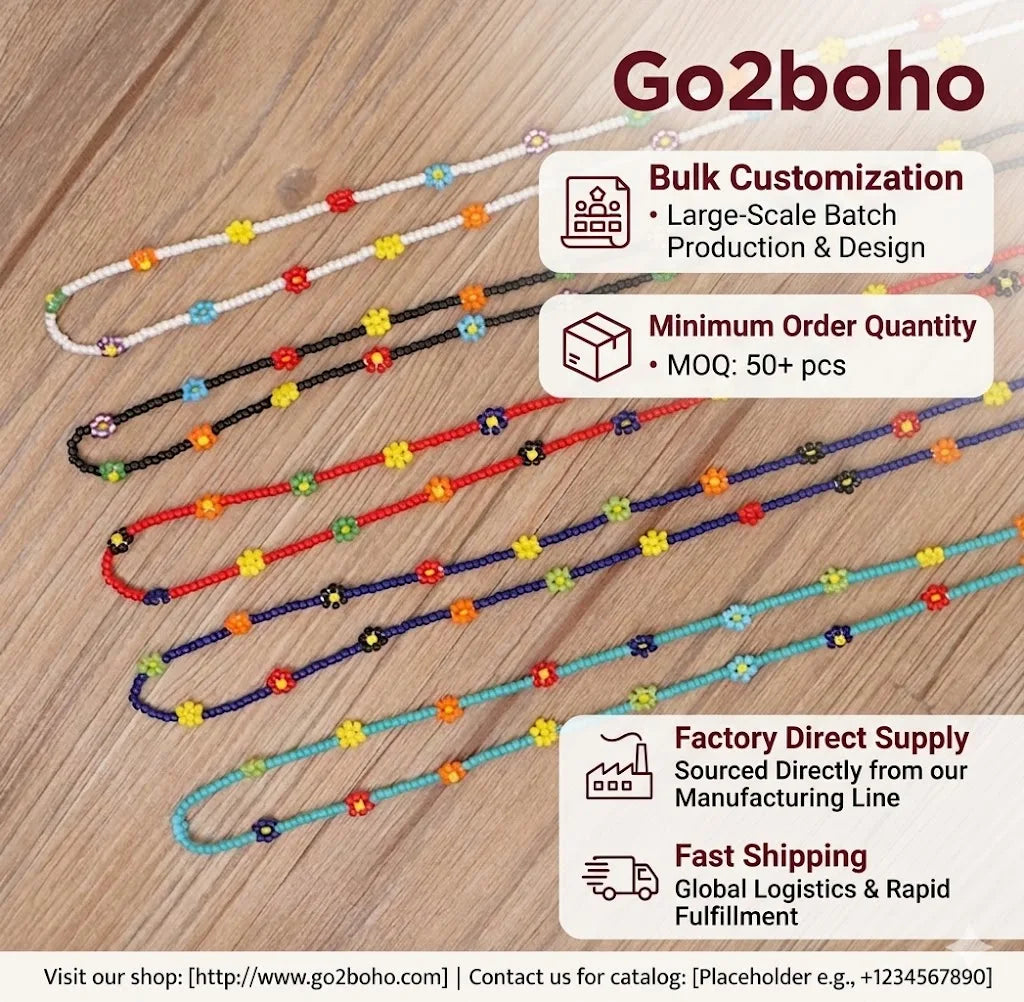 Go2BoHo Handmade Multicolor Miyuki Seed Beaded Sunglasses Chains Daisy Flower Eyewear Accessories for Women Fashion Jewelry