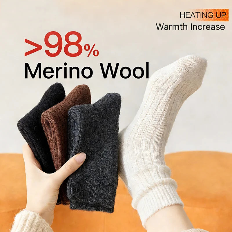 100% Merino Wool Warm Socks Winter Thermal Women's Heating up Thick Knit Crew Socks