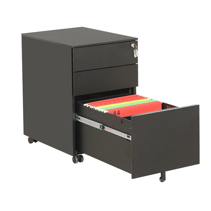 Modern Black 3-Drawer Steel Filing Cabinet Wholesale Price Metal Storage for School Home Office Living Room