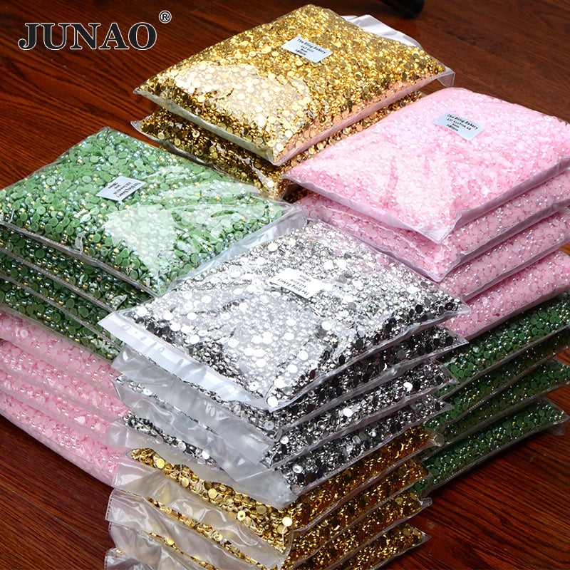 JUNAO Wholesale 2mm-20mm AB Colors Plastic ABS Flat Back Pearl in Bulk Half Round Pearls for DIY Hair Accessories