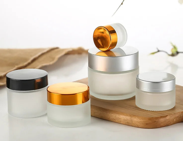 30ml 50ml Glass Cosmetic Jars Packaging Tin Cosmetic Can Container With Aluminum Cap MegaBDM