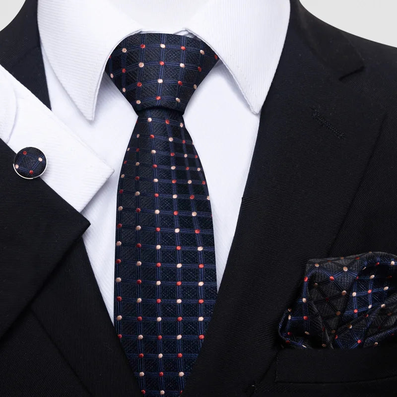 Wholesale Silk Polyester Men Ties Handkerchief Set With Cufflinks Business Men's Suit Tie Floral Striped Neckties for Wedding