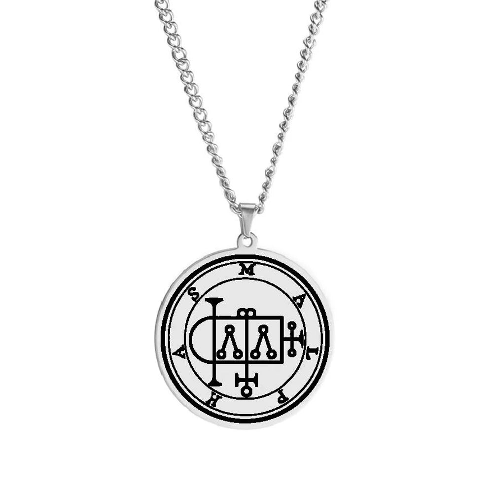 The Seals of the 72 Spirits the Lesser Key of Solomon King Asmoday Demon Origins Goetia 37-48 Stainless Steel Pendant Necklace
