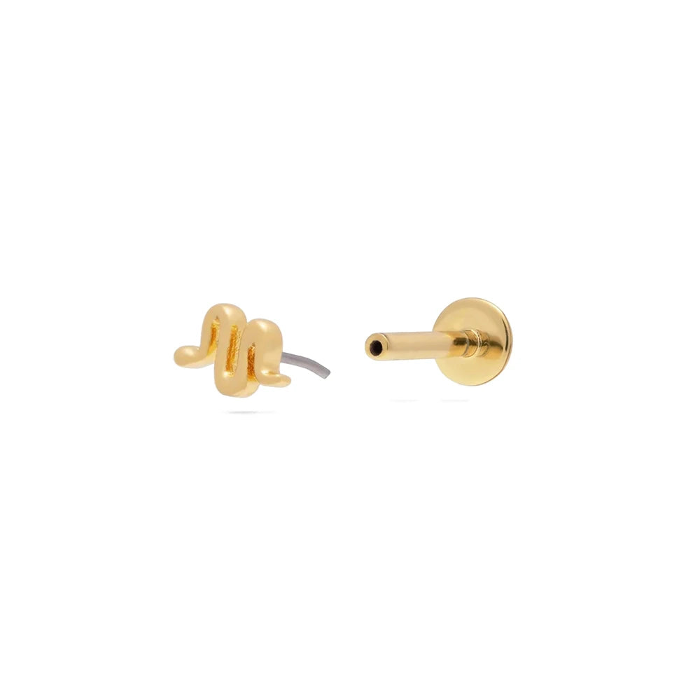 Simple Mini Glossy Snake S925 Sterling Silver Earrings 18G Flat Back Push-in Thread Puncture Cartilage Earrings