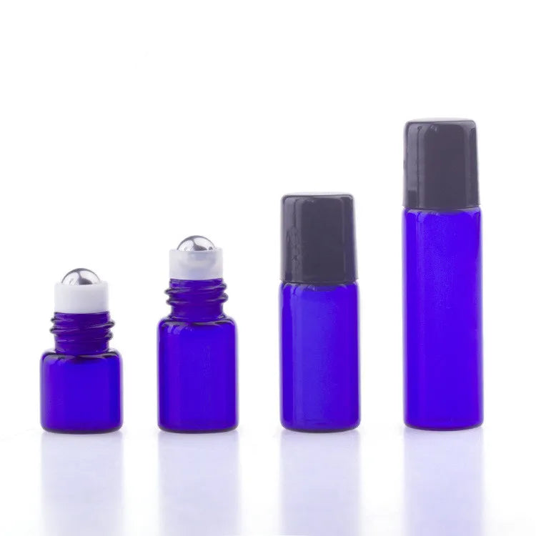 Sample 1ml 2ml 3ml 5ml Blue Glass  Roll on Bottle With Black Cap/steel Roller Essetenial Oil Perfume Bottle