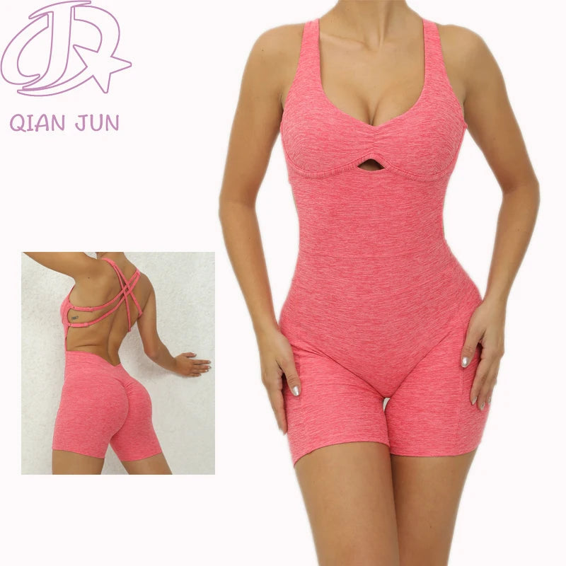 New One Piece Gym Fitness Sets Bodysuits Workout Solid Color Jumpsuits Women Yoga Jumpsuit
