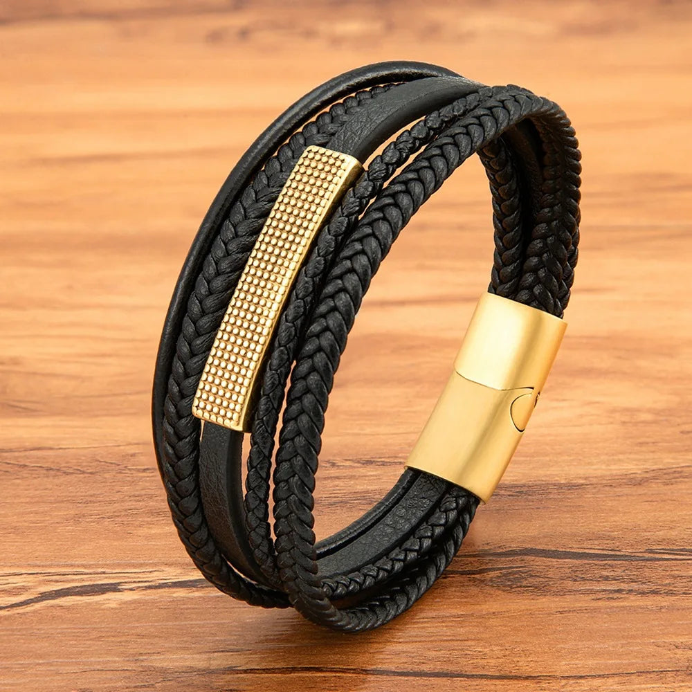 European American Hot Sale Braided Men's Stainless Steel Charm Bracelet with Magnetic Clasp Punk Style Gift YUNSE OT-498