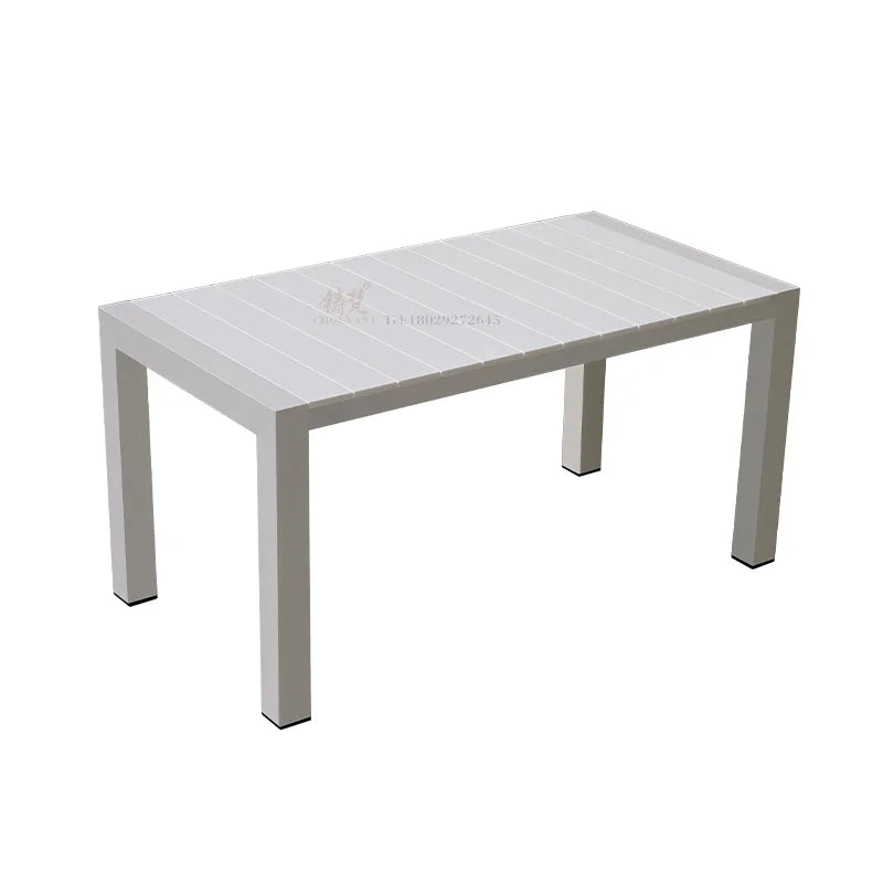 Best-selling Modern Aluminum Outdoor Dining Table for Terrace & Park Use Eco-friendly Plastic Wood Top Outdoor Furniture