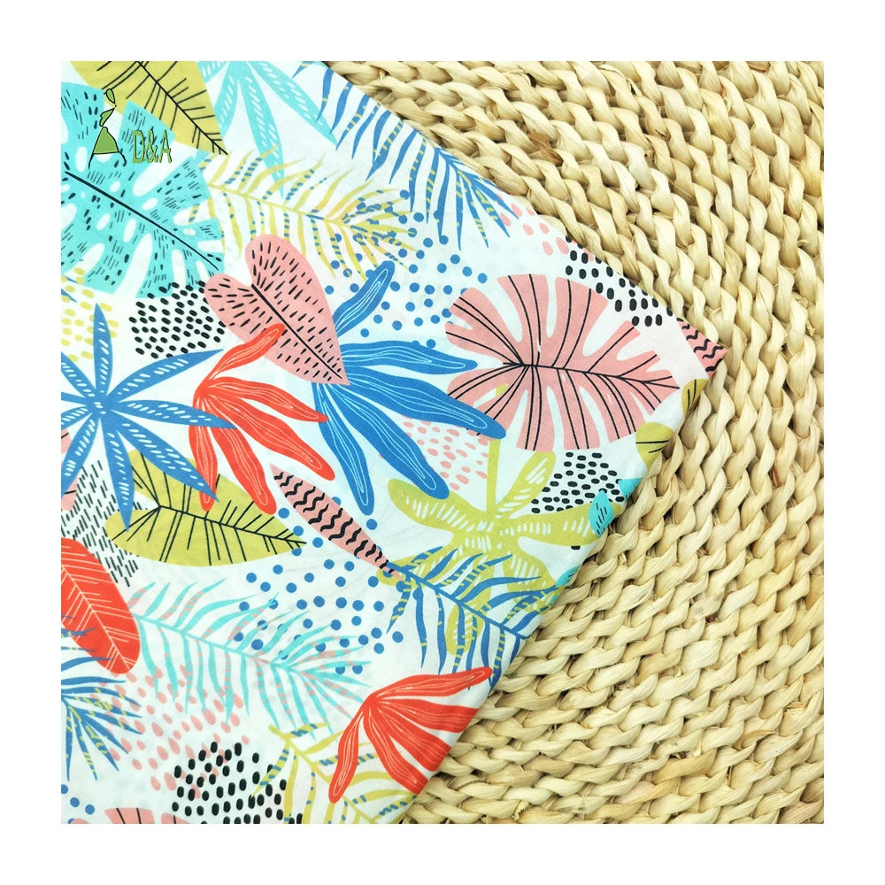 Tropical Palm Tree Leaves Hawaiian Pattern Printed Fabric 100% Cotton Fabric Poplin for Summer Garment