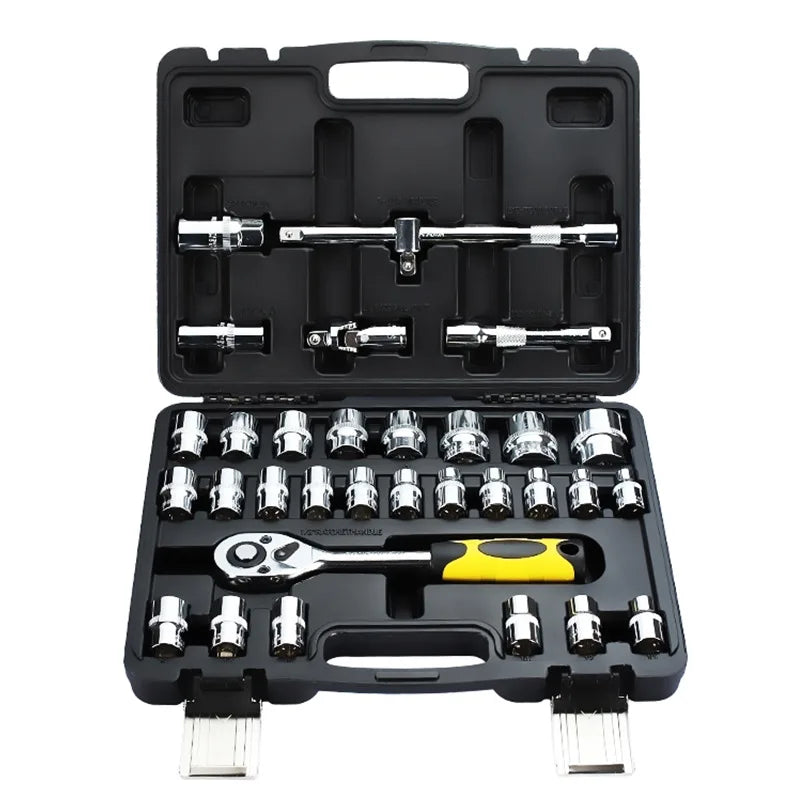 32Pcs 1/2 Inch Heavy Duty Car Repair Ratchet Wrench Socket Vehicle Tools Auto Repair Tool Kit Car Fix Set Hand Garage Tools