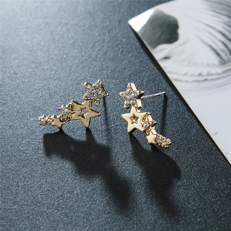 Simple Fashion Shiny Crystal Diamond Gold Start Stud Earrings for Women Jewelry Factory Wholesale