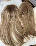 Brown Highlight Color Russian Hair Topper Silk Base Jewish Stock Blonde Color Human Hair Lace Toupee 7x10 Size 22 Inches