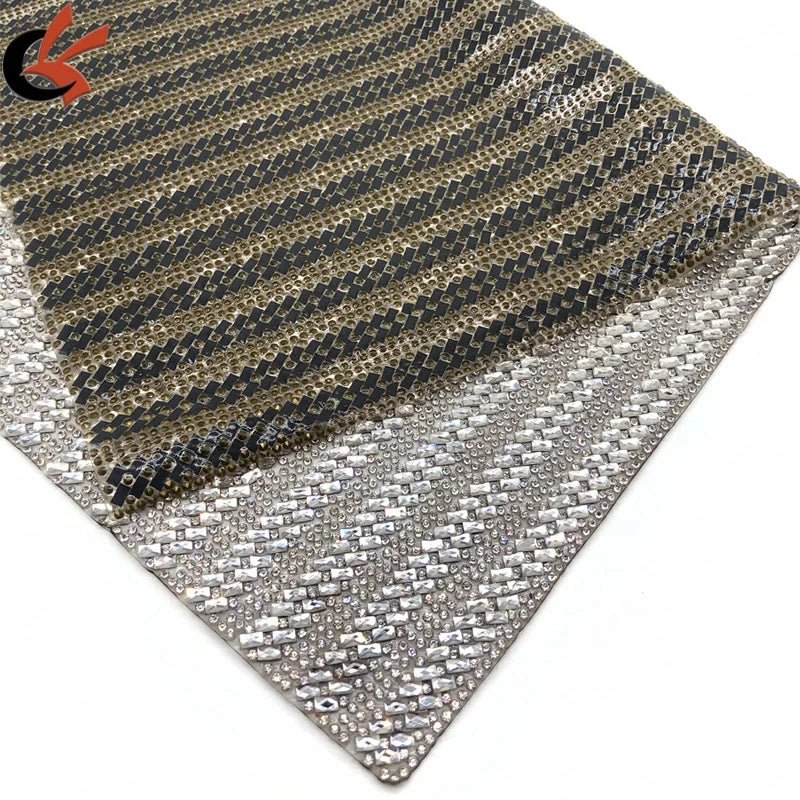 Glass Crystals Rectangles clear Hot Fix Rhinestone Tape Sheet Iron on Mesh