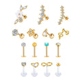 ZF 18K Gold Plated Stainless Steel Stud Earrings 20G Cartilage Earrings Hypoallergenic Flatback Earrings Piercing Jewelry