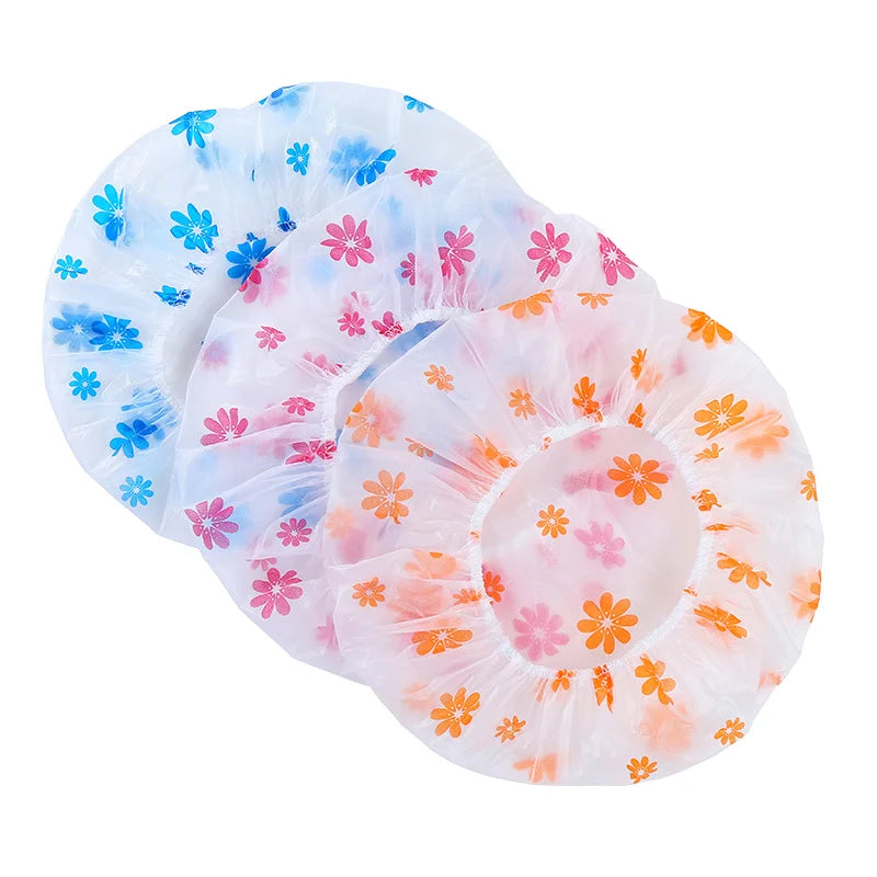 Custom Printed Thickened Disposable Bath Hat Waterproof Small Flower EVA PE Oil Waterproof Shower Caps