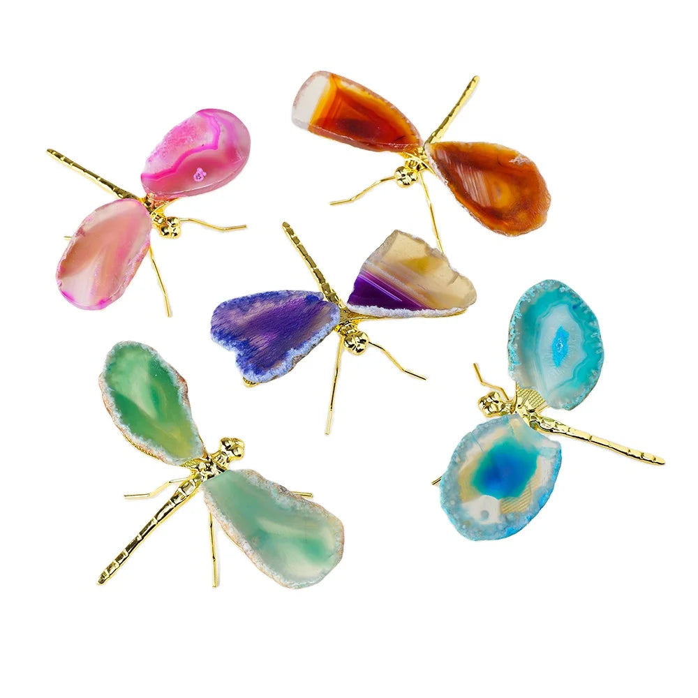 Wholesale Crystals Colorful Agate Slice Dragonfly Healing Stone Quartz Crystal Crafts