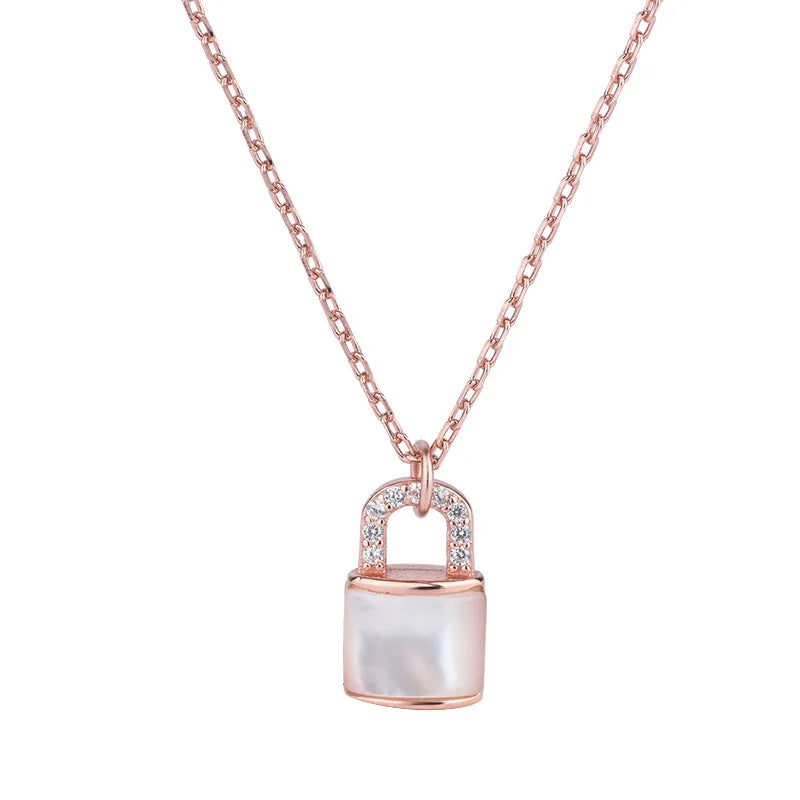 925 Silver Trendy Statement Necklace Shell Lock High Quality Zircon Electroplated 18K Yellow Rose Gold Anniversary Party Gift