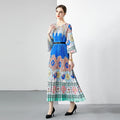 Wholesale Summer Bohemian Natural Waist Woven Digital Flower Pleated Long Sleeve Floral Chiffon Loose Dress for Vacation Party