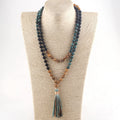 Bohemian Jewelry  8MM Natural Stone Long Multicolor Tassel Necklace African Turquoise 108 Beads Mala Yoga Necklace