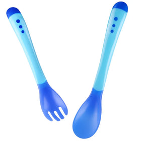 PP+TPE Temperature Sensing Toddler Utensils Baby Feeding Forks and Spoons Set
