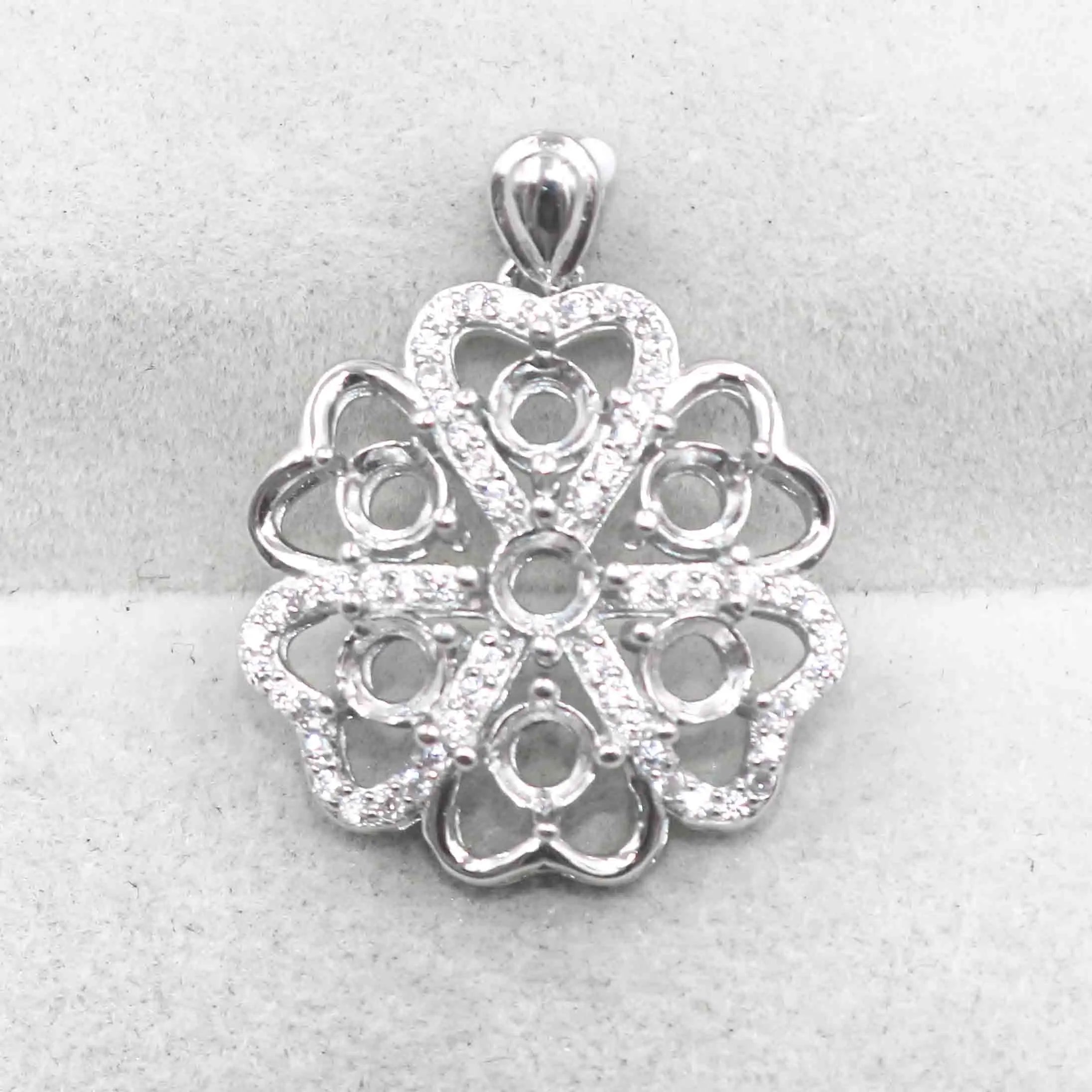 Sterling Silver 4*4mm Semi Mount Pendant Empty Frame Blank Support Setting S925 Base Holder Without Center Stone for DIY Inlay