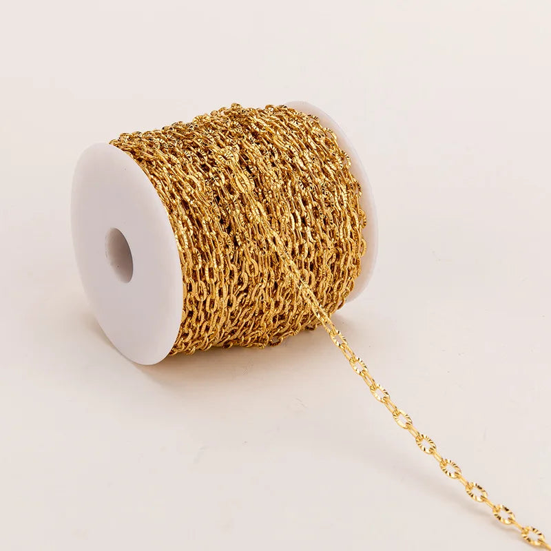 PVD 18k Gold Stainless Steel Oval Pattern Chain Engraved with Pattern for DIY Jewelry Making