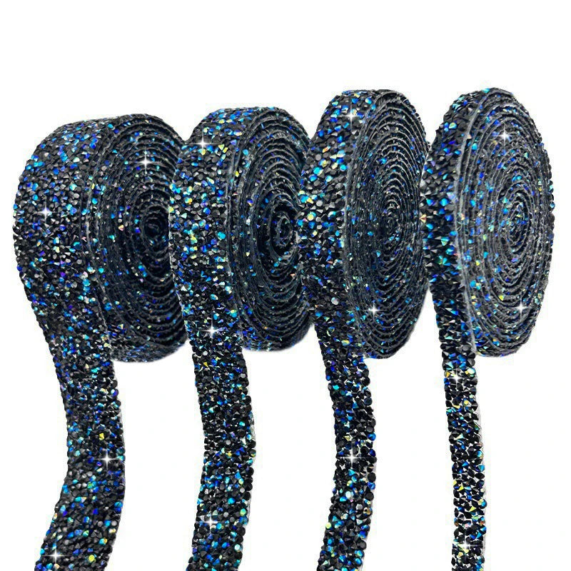Black AB Rhinestone Trim Strass Resin Rhinestones Ribbon Sheet for Garments