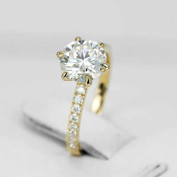 Customized 14k Yellow Gold Round Shape Vvs d Color Moissanite Ring Women Jewelry Wedding Engagement Rings