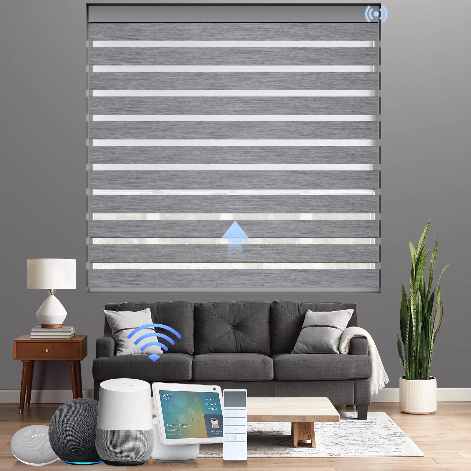 Built-In Electric Motorized Zebra Blinds for Bedroom-Cordless Smart Blackout Blinds with App Control Modern Plain Design