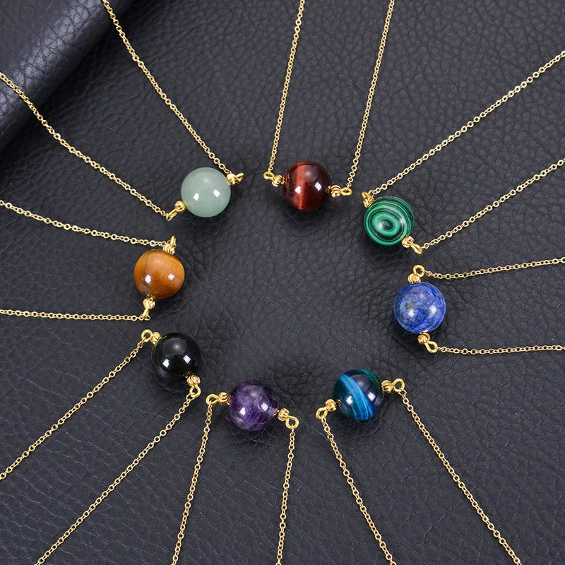Beautiful Dainty Cute Natural Crystal Healing Tiger Eye Amethyst Stone Pendant Gemstone Necklace for Women Girl Summer Gifts