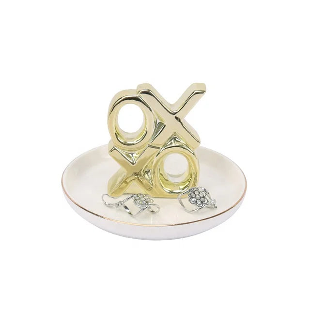 Representative Meaning XOXO Design Custom Ceramic Jewelry Dish Ring Display Tray White Round Tray