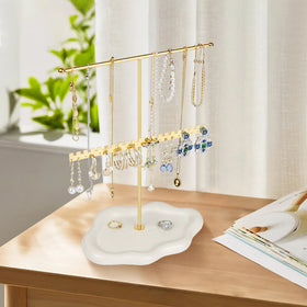 Sundo 2026 in Stock European Double Metal Jewelry Necklace Earring Holder Rack with Cloud Ceramic Jewelry Tray