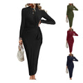 Wholesale Fashion Women's Long Sleeve Dress O-Neck Slim Solid Color Casual for Spring & Fall Belts Long Length Natural Waistline