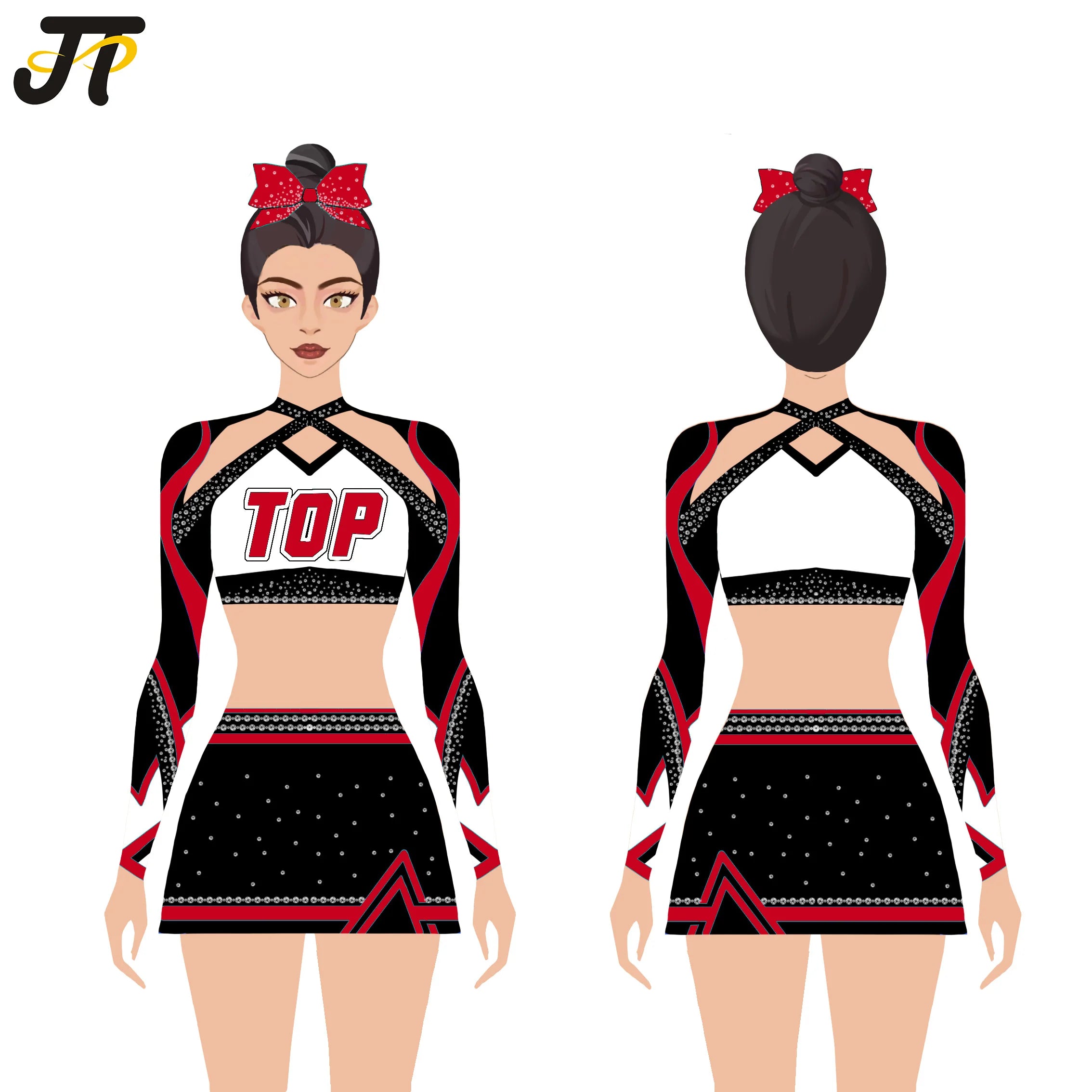 Black Gold Cheerleader Outfit Customizable Polyester Xxxs 2T Girl's Cheer Uniform OEM Printed Competitive Cheerleader Uniform