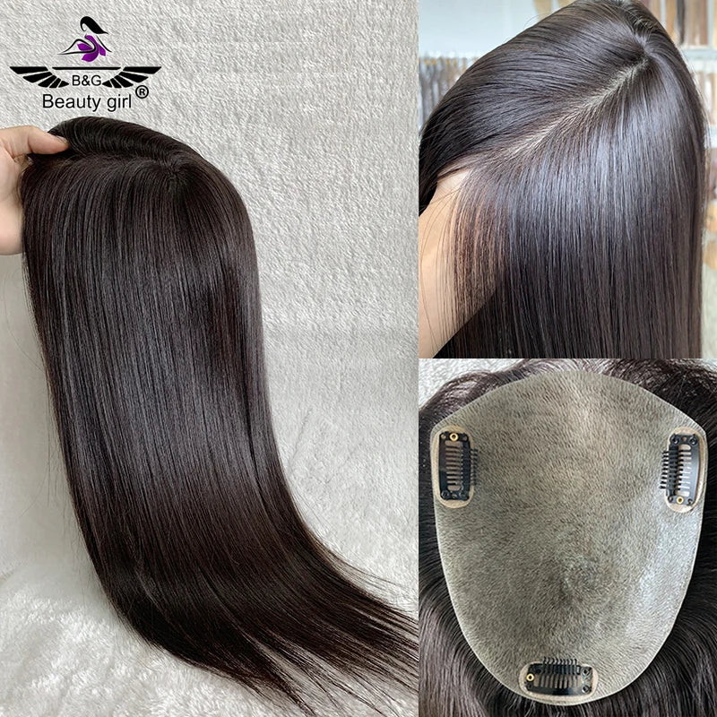 Beauty Girl Full Pu Hairpiece Replacement Topper Wigs Hand Tied Injection Super Thin Skin Human Hair Toupee for Women