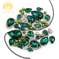 Wholesale 3D Peacock Green Glass Mixed Crystal Rhinestones with Silver Cup Chain Claw and Plastic Pearls Drop Shape for DIY