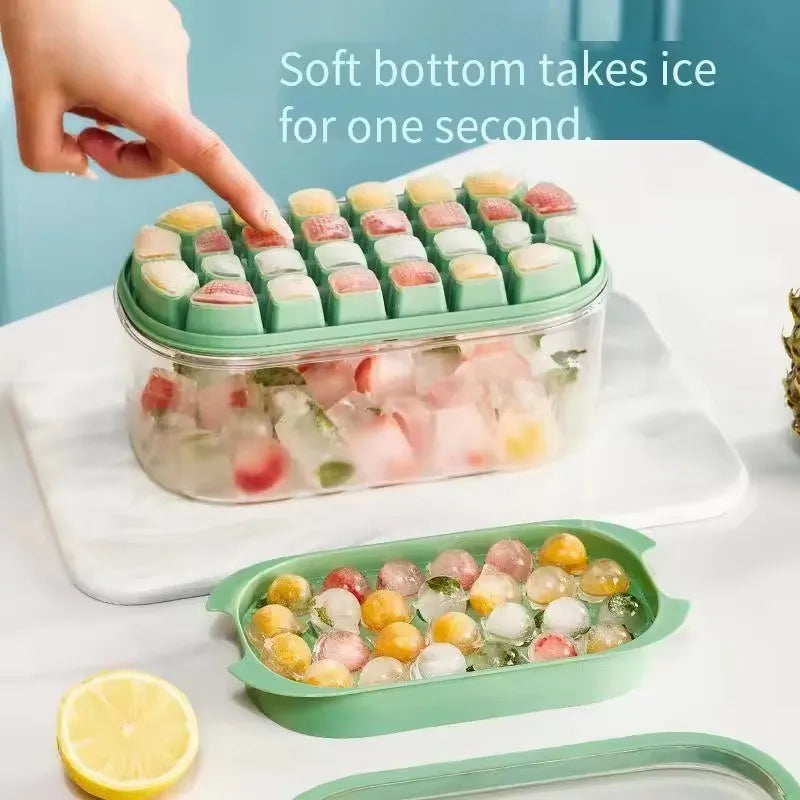 Reusable Stackable Ice Cube Mold Tray With Lid and Bin 54 Cavities Silicone Ice Grid Hockey Portable Frozen Ice Block Box