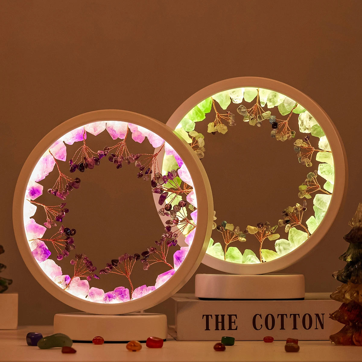 Wholesale Natural Crystal Crystal Tree Circular Atmosphere Lamp Crystal Raw Stone Home Lighting