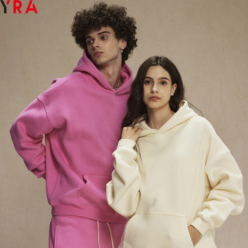 2024 Winter Hot Sale High Quality Cotton Polyester Oversized Hoodie Pockets 26 Colours Custom Logo Solid Pattern Knitted Weaving