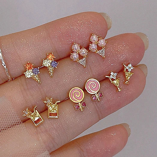 Simple Summer Earrings Temperament Light Luxury Dessert Stud Earrings Ice Cream Lollipop Earrings for Women Girls