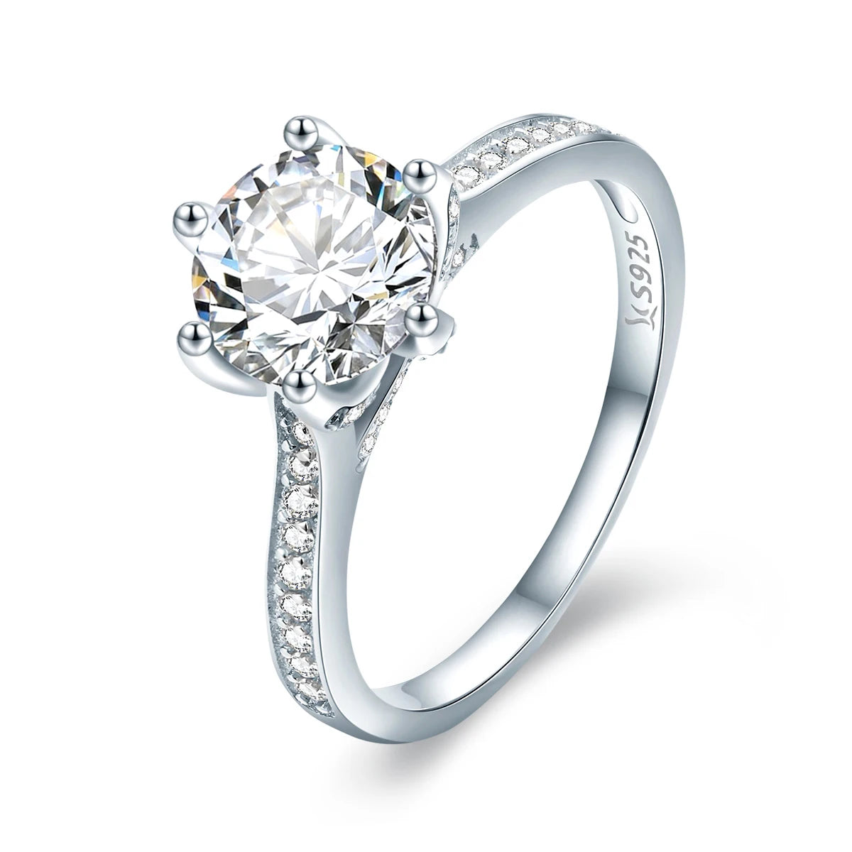 Factory Wholesale 925 Sterling Silver 3 Ct AAAAA Round CZ Finger Ring for Women Luxury Wedding Anniversary Jewelry Gift SCR342