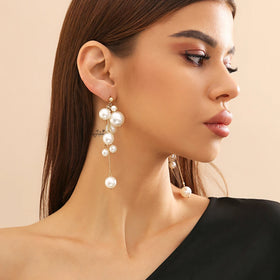 Elegant Imitation Pearl Ball Beaded Drop Earrings for Women Trendy Lady Long Tassels Earring Hanging Accessories Fashion Jewelry